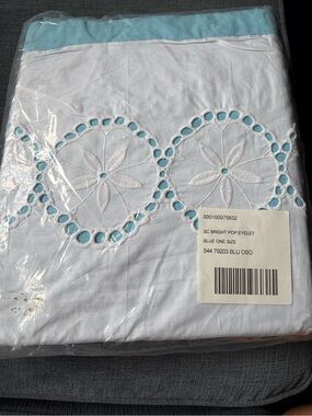 Anthropologie White Shower Curtain with Light Blue Eyelet Medallions